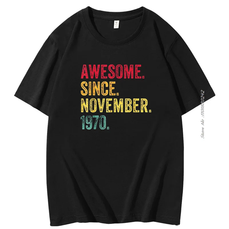 Ретро Винтаж 53-й день рождения Awesome Since April 1970. футболки с рисунком. Хлопковая футболка. Летняя мужская футболка с короткими рукавами в стиле Харадзюку.