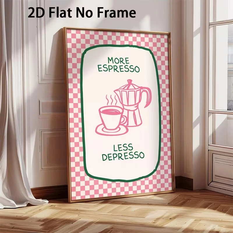 Retro Pink  Hand-Drawn Espresso Quote Wall Art Print Canvas Painting Poster Picture For Living Room,Bedroom Home Decor