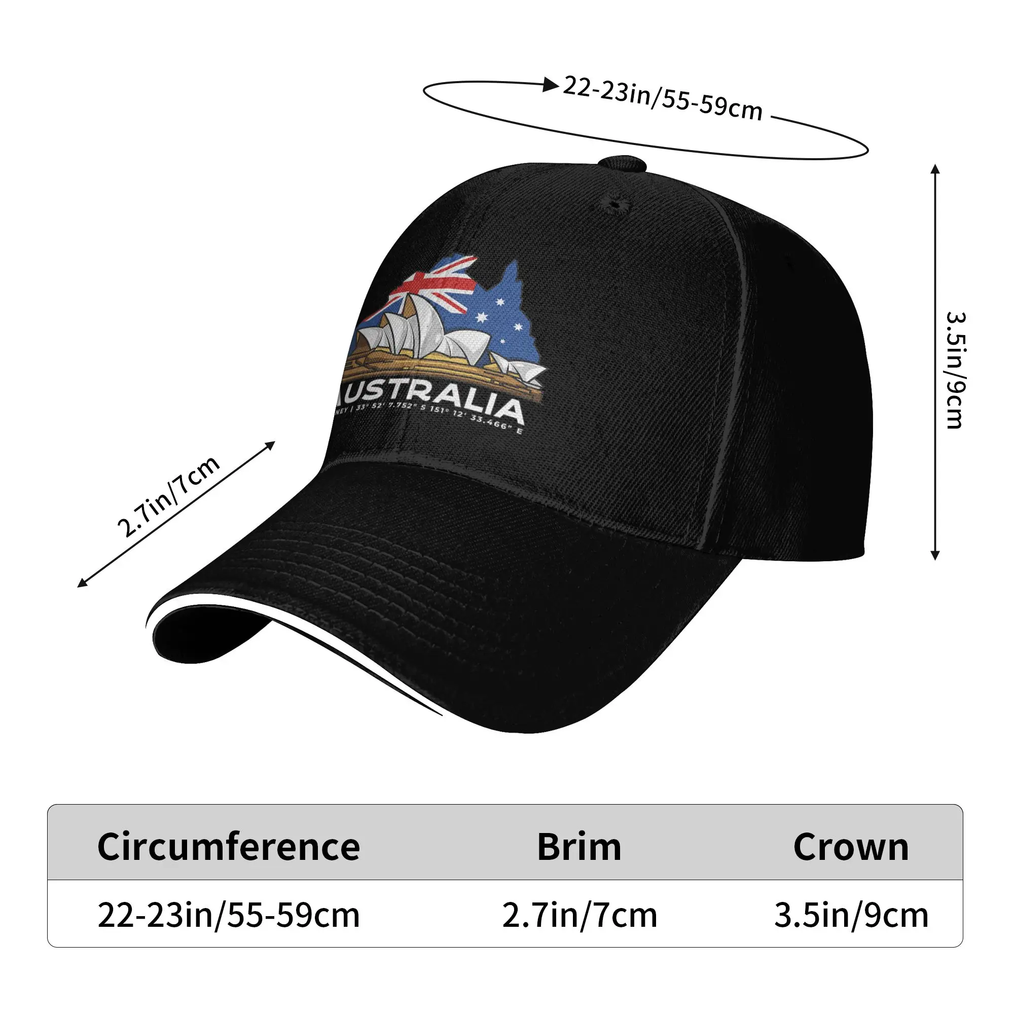 Australia Sydney  Coordinates Opera House Casual Baseball Cap Spring  Trucker Hat Wholesale Running Hippie Hip Hop Hats