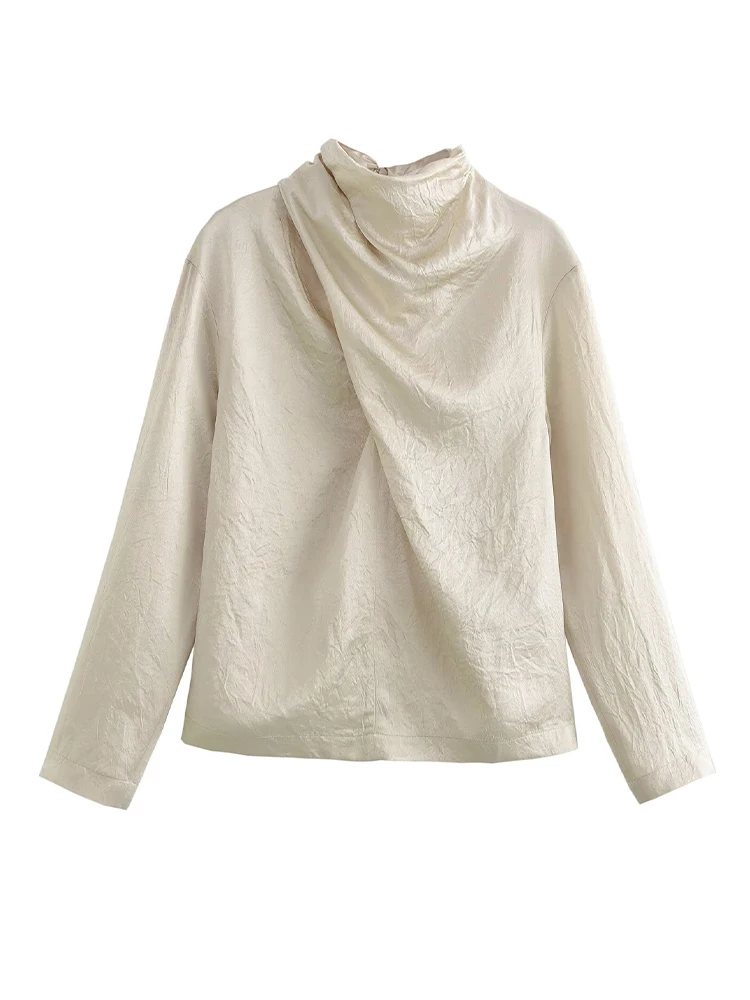 

2025 Spring New European and American Style Women's Solid Color Sleeveless Asymmetric High-end Stacked Collar Pullover Shirt