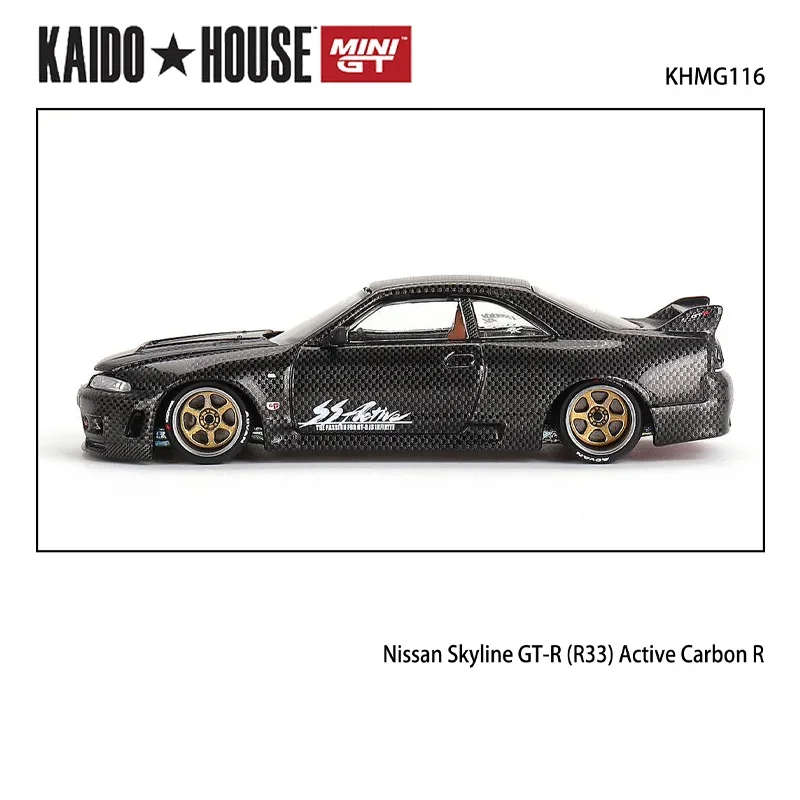 KAIDO HOUSExMINIGT Scale 1/64 NISSAN SKYLINE GT-R(R33) Active Carbon R Alloy Toy Motor Vehicle Diecast Metal Model Gifts