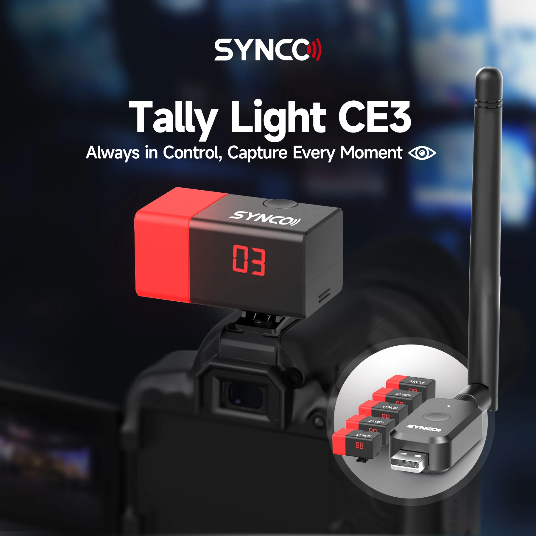 Synco CE3 Wireless Tally Light Support 1000m Switcher Transmitter with Battery Tally lamp For Camera Live Broadcast Streaming