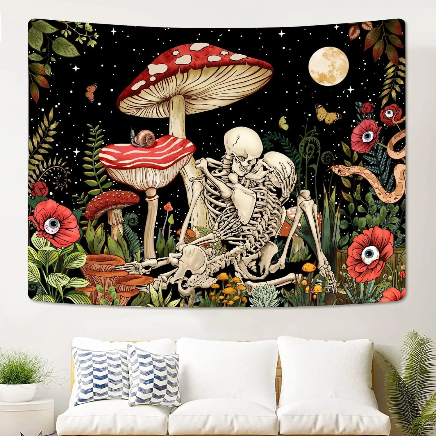 نسيج الشمس والقمر المستخدم لغرفة النوم الهبيز البوهيمي زهرة النبات قماش مزخرف جداري الجمالية الرجعية غالاكسي ستار الروح شريط كبير