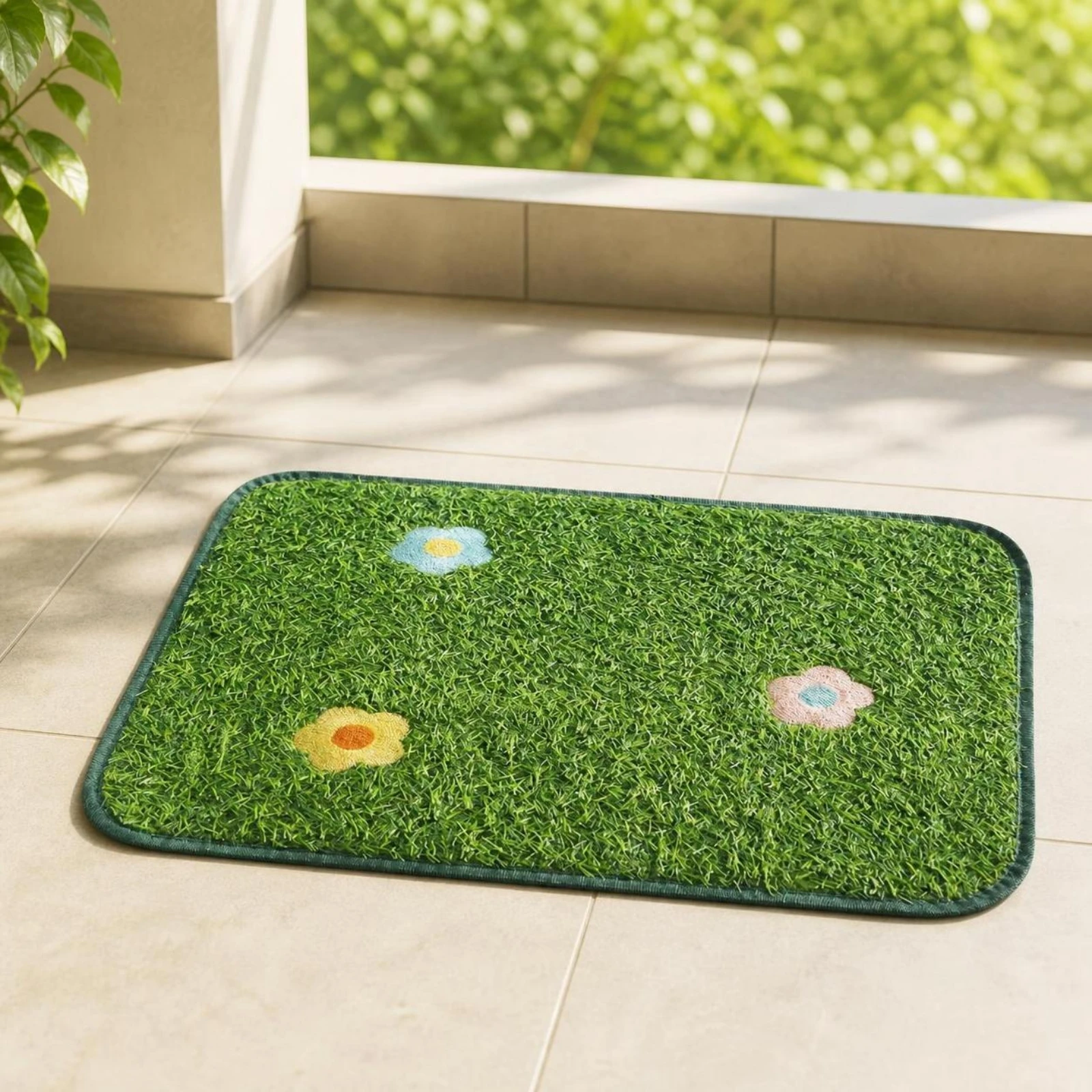 Artificial Grass Pet Mat with Non-Slip Backing Washable Artificial Grass Mat Natural-Looking Low Maintenance for Dogs