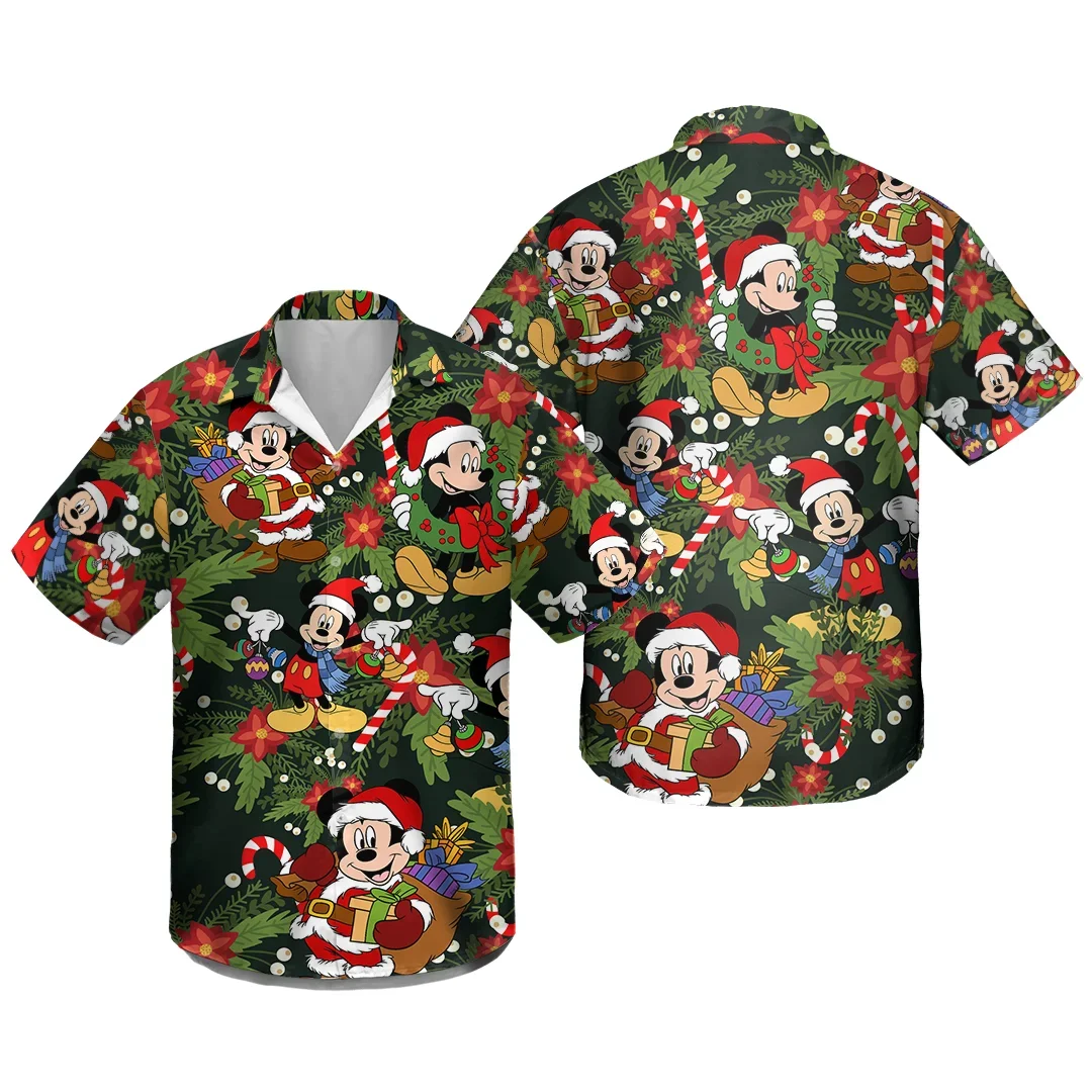 New Mickey Mouse Christmas Hawaiian Shirts Men\'s Casual Beach Shirt Disney Hawaiian Shirt Kids Short Sleeve Button Up Shirt