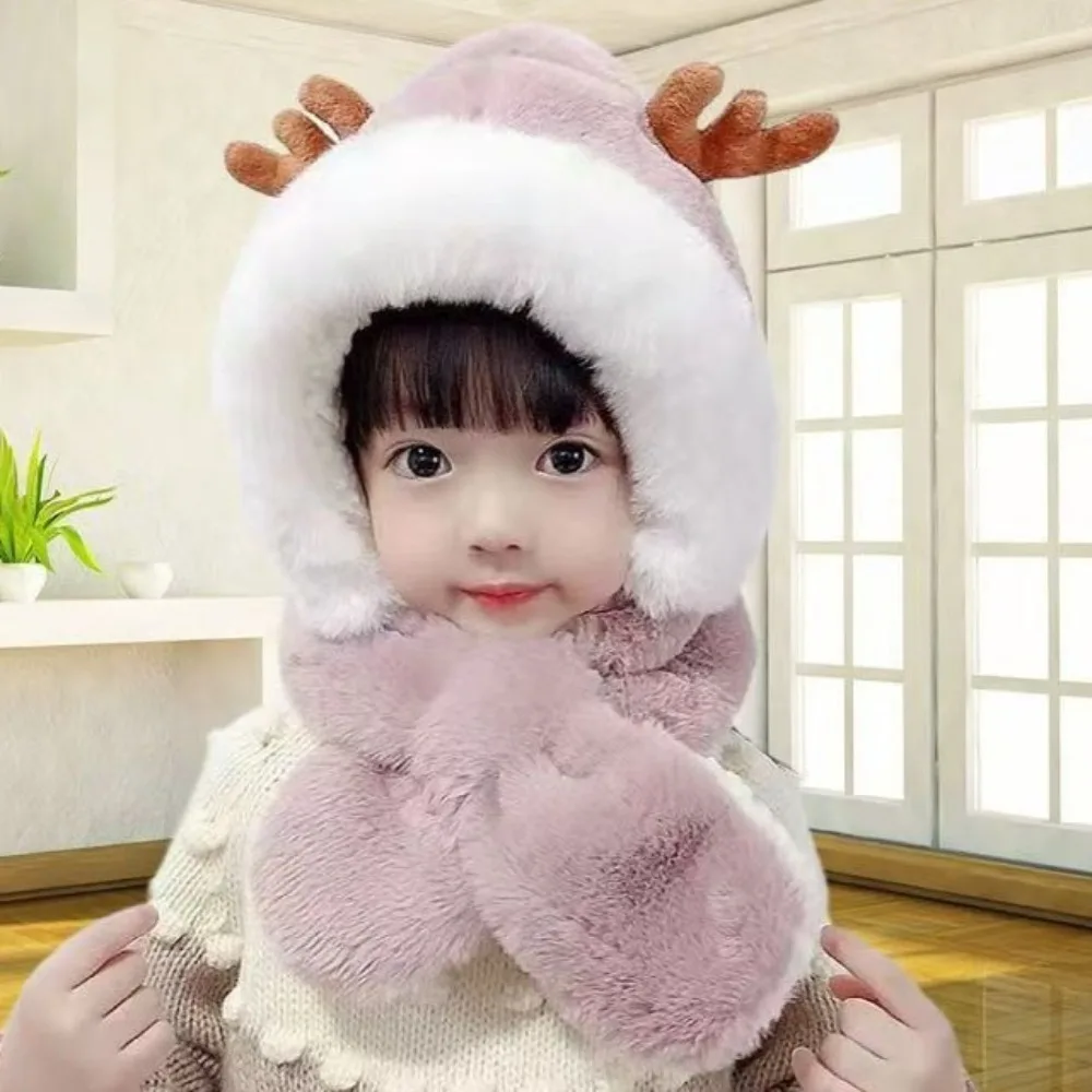 

Faux Fur Baby Hats Scarf Set Cartoon Panda Neck Protection Neck Ear Cap Windproof Thick Warm One-Piece Beanies Cap Winter
