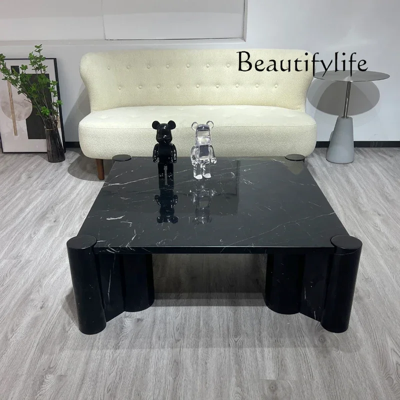 C Italian Style Simple Natural Black And White Root Marble Coffee Table Hotel Living Room Coffee Table