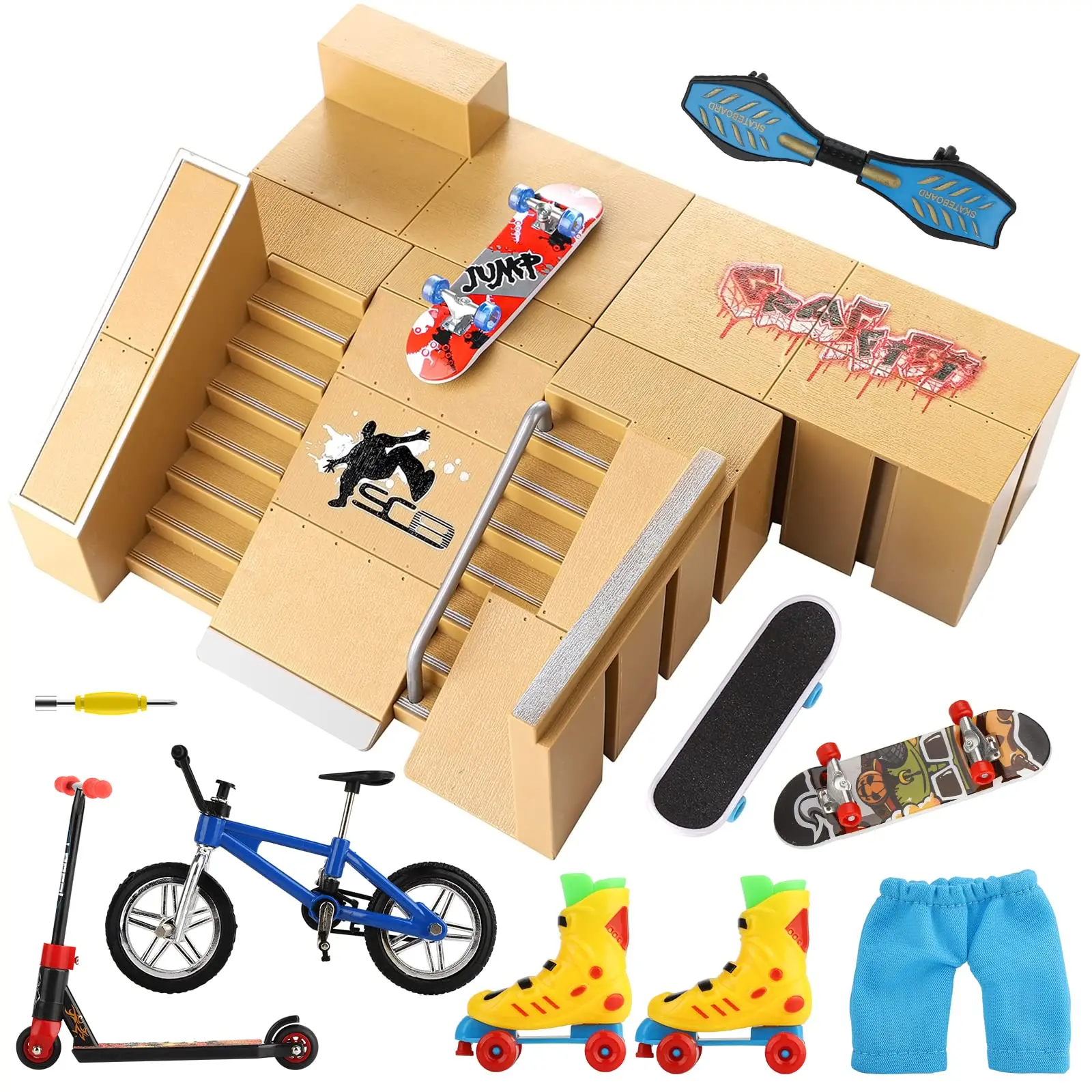 Fingerboard Skate Park Set Finger Skateboard Deck Ramp8Pcs Mini Finger Toy Handboard Scooter Skate Bike Caster Board Skateboard