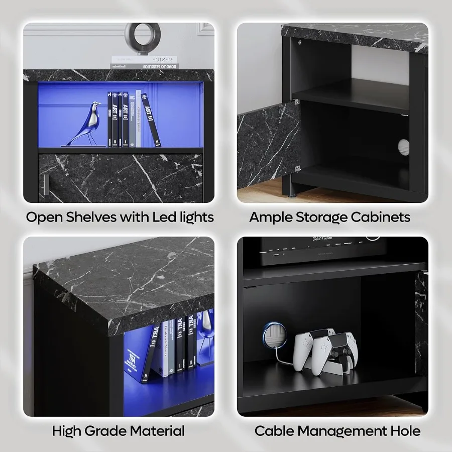 70 حامل تلفزيون مدفأة كهربائية لأجهزة التلفاز حتى 75 مركز ترفيهي حديث مع خزائن تخزين وأضواء LED وأرفف مفتوحة وC
