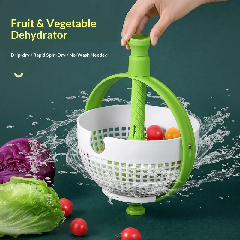 Rotating Drainage Basket, Hand-Pressed Cleaning & Dehydration Device for Vegetables, Fruits and Salad, 1 Pcs