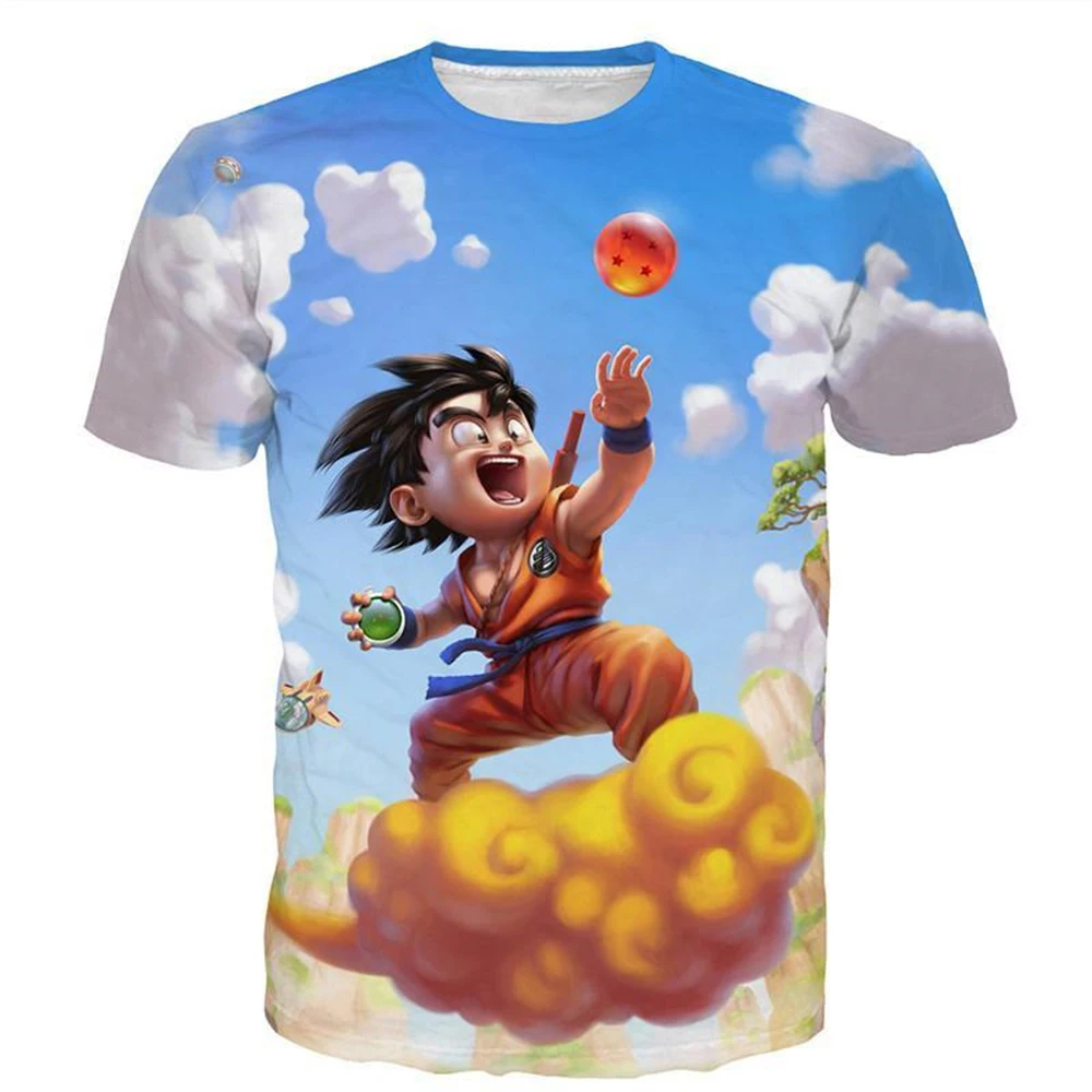 Japanisches Anime Dragon Ball Z 3D-Druck Goku Kind auf Fliegendem Nimbus Niedliches Coole Streetwear T-Shirt für Kinder und Erwachsene Cosplay Oberteil Kleidung