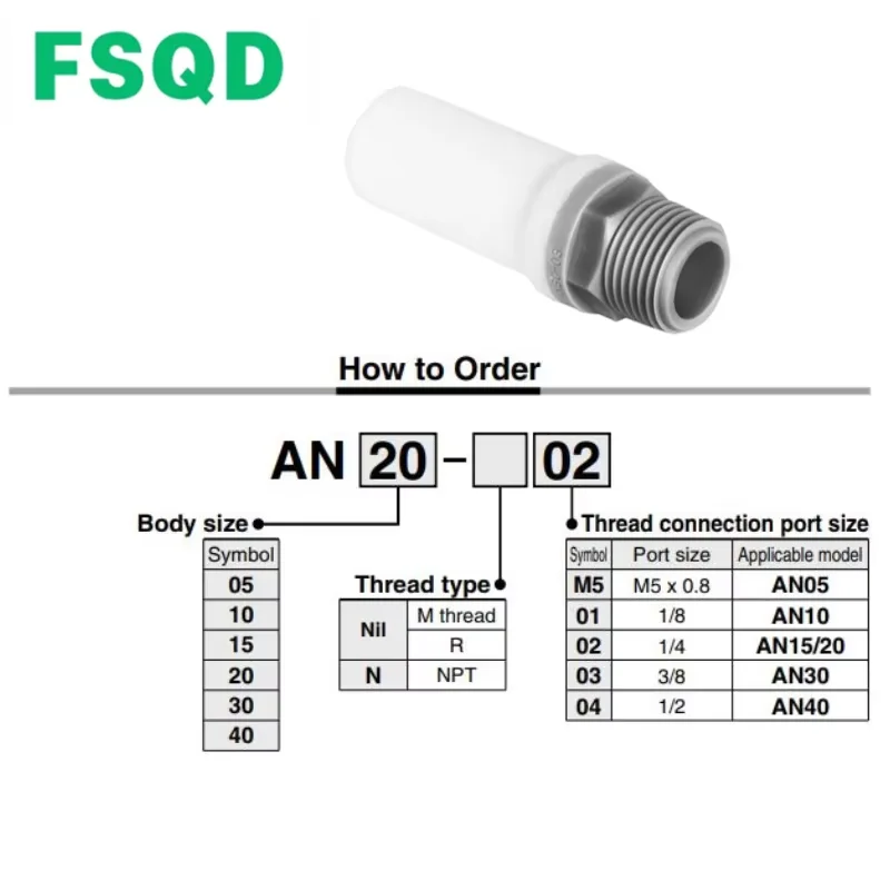 AN05-M5 AN20-02 AN15-02 AN10-01AN15-C8 AN30-03 Original Muffler Pneumatic Components AN Series
