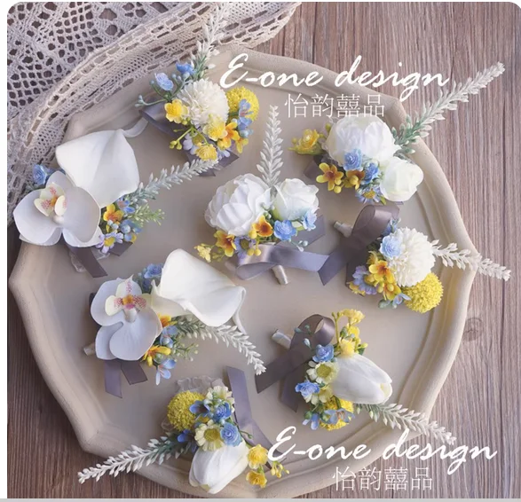 

Белый свадебный корсаж Мори, невеста и жених, шафер, подружка невесты, братья и сестры, свадебный цветок на запястье