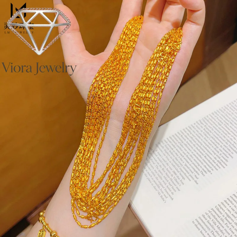 Viora Jewelry Ancient method 24K gold brushed star bamboo tube chain necklace 9999 real gold gilt bucket chain DIY pendant penda