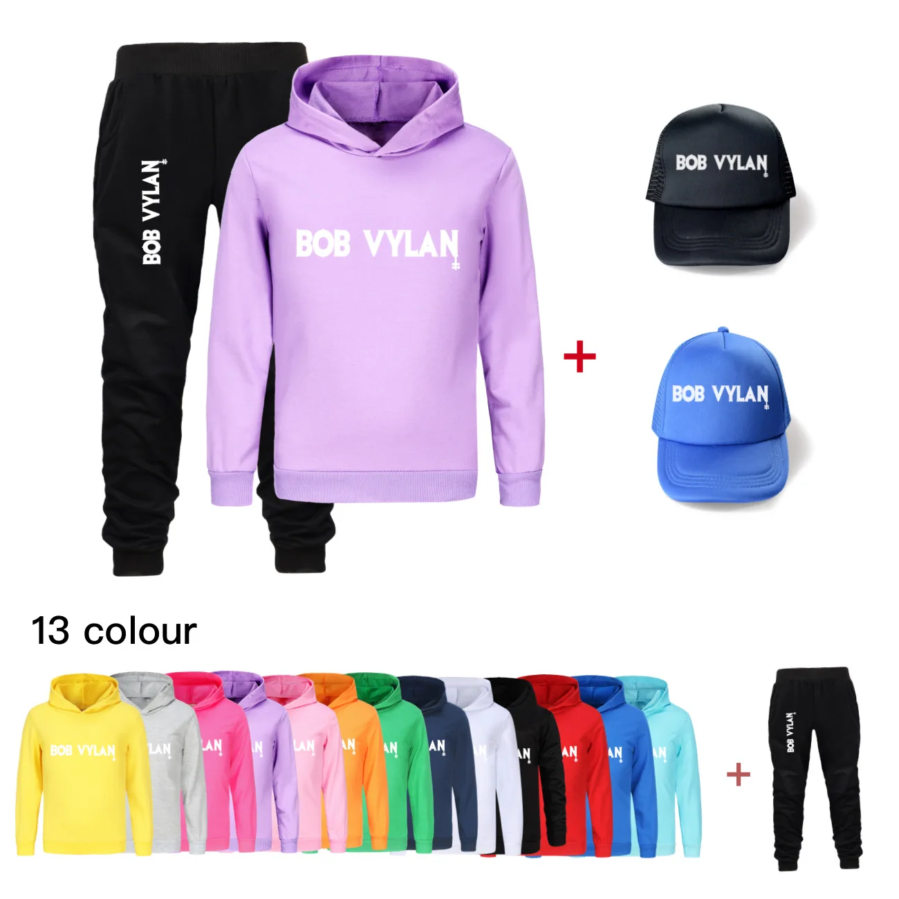

Spring Autumn Bob Vylan Cartoon Clothing Set Boys Girls Hoodie Tracksuit Hooded T-Shirt Suit Children Kid Sweatshirt+hat4821