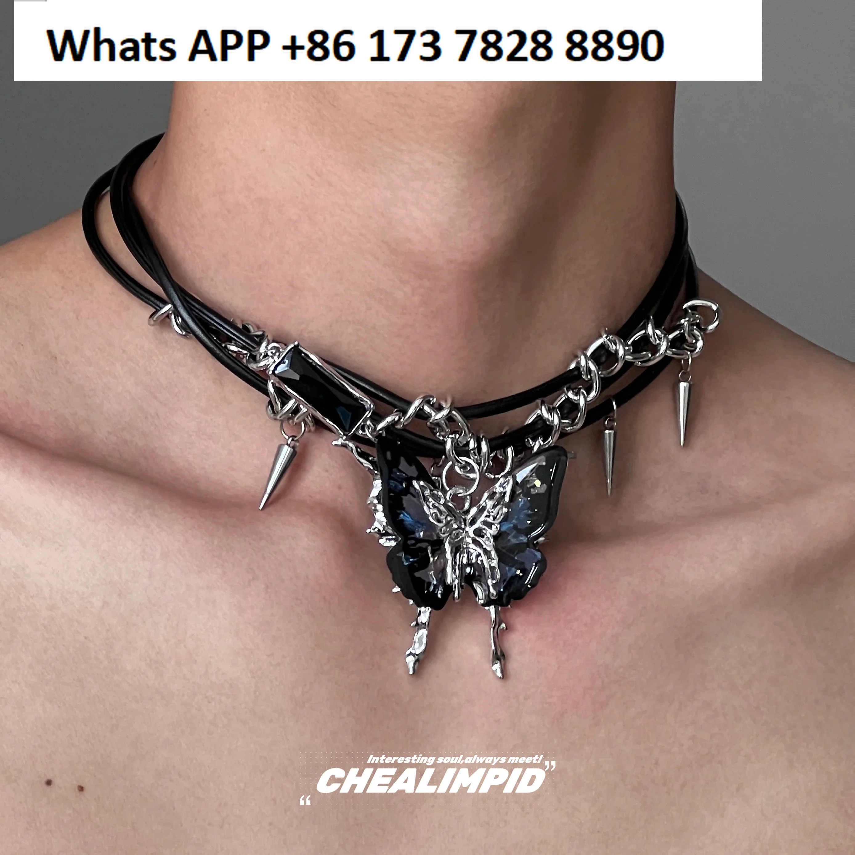 Choker/. Butterfly Gem Chain Wrap Collar Rivet Sweet Cool Hottie Y2K Punk Niche Girly Necklace