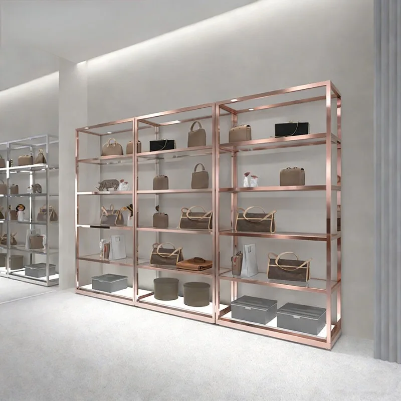 shoe rack display rack Floor-to-ceiling stainless steel rose gold clothing flower shoe bag jewelry storage display rack