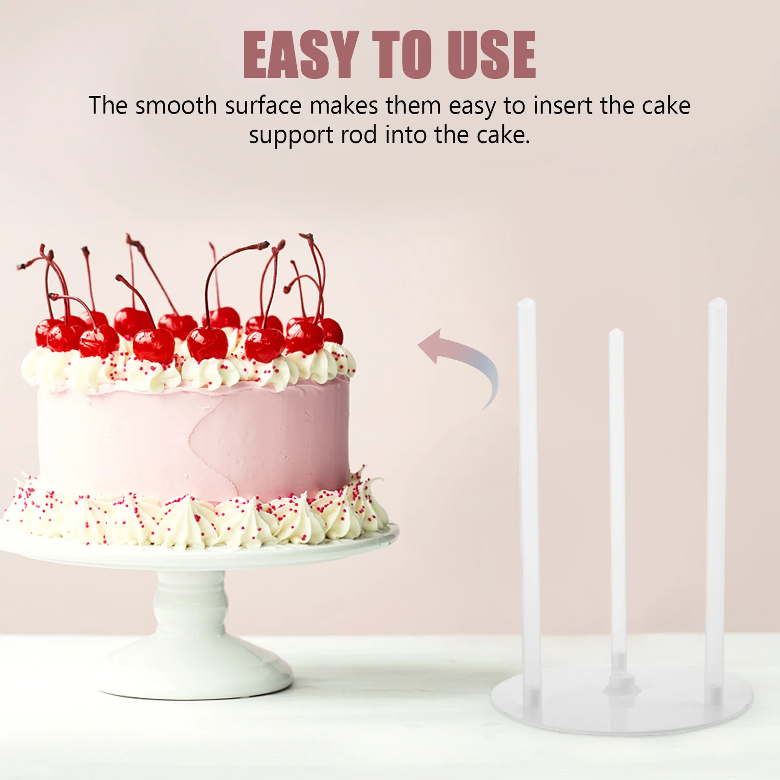 

10Sets Cake Stand Multi-Layer Support Plastic Safe Reusable Easy Insertion Rods Cake Tier Supports Round Dessert Stand