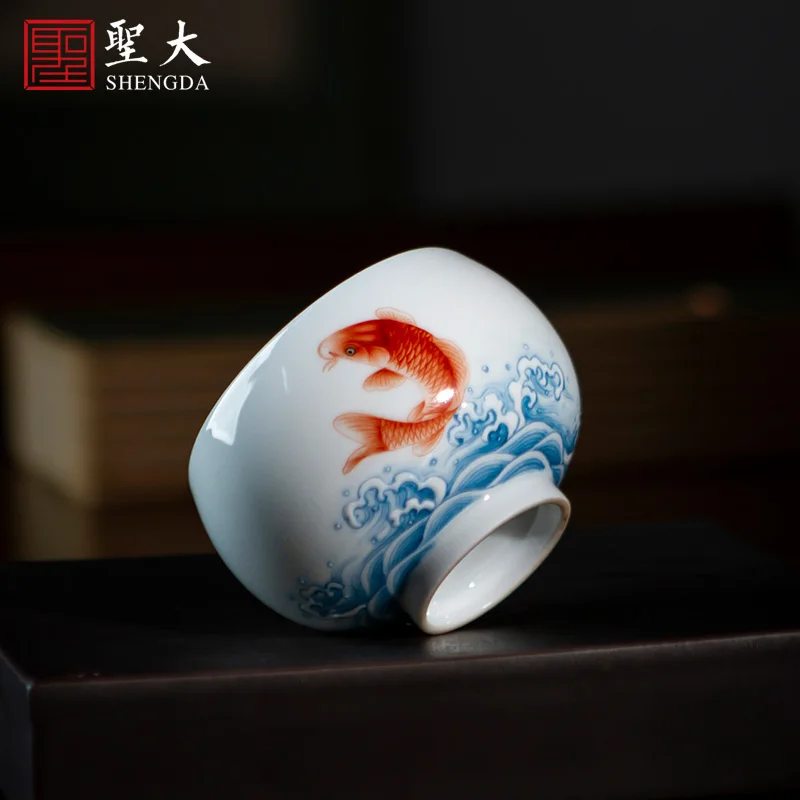 |ceramic kungfu tea cup hand-painted pastel fish jumping Luohan cup Master Cup single cup all manual Jingdezhen tea set