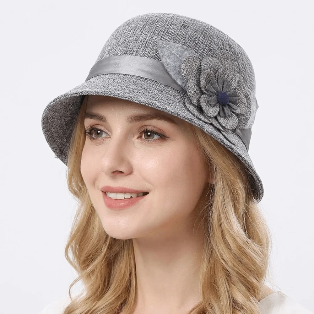 

Vintage Linen Material Cloche Felt Hat Soft Felt Floral Design Fedora Hat Elegant Warm European Bucket Hat Outdoor
