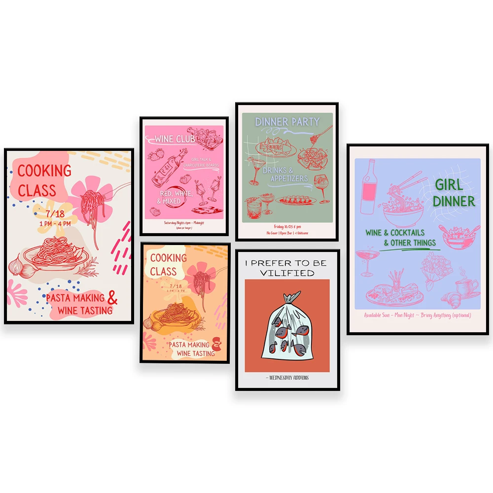 Retro aesthetic artwork, pasta cooking, book lover gift book club printing, trendy kitchen poster minimalist printing