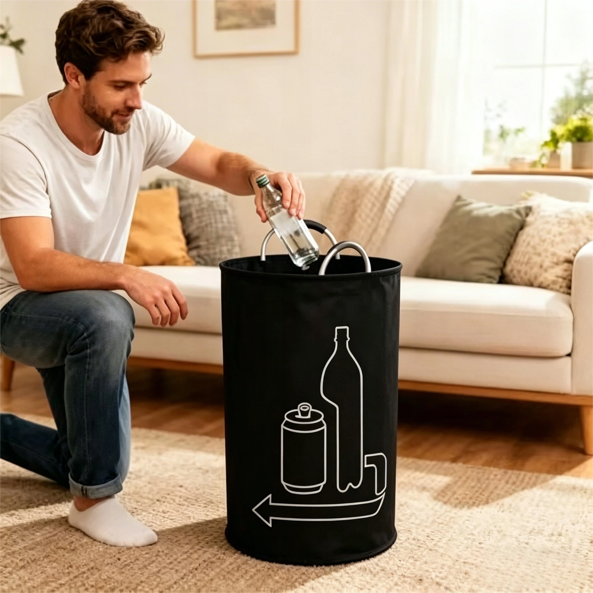 Image of 115L Faltbare Recycling-Tasche Wiederverwendbarer Flaschenbehälter für Garage, Zuhause und Büro