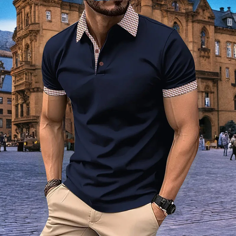 Polo a maniche corte casual da uomo nuova estate T-shirt con risvolto moda ufficio Polo traspirante da uomo Abbigliamento da uomo