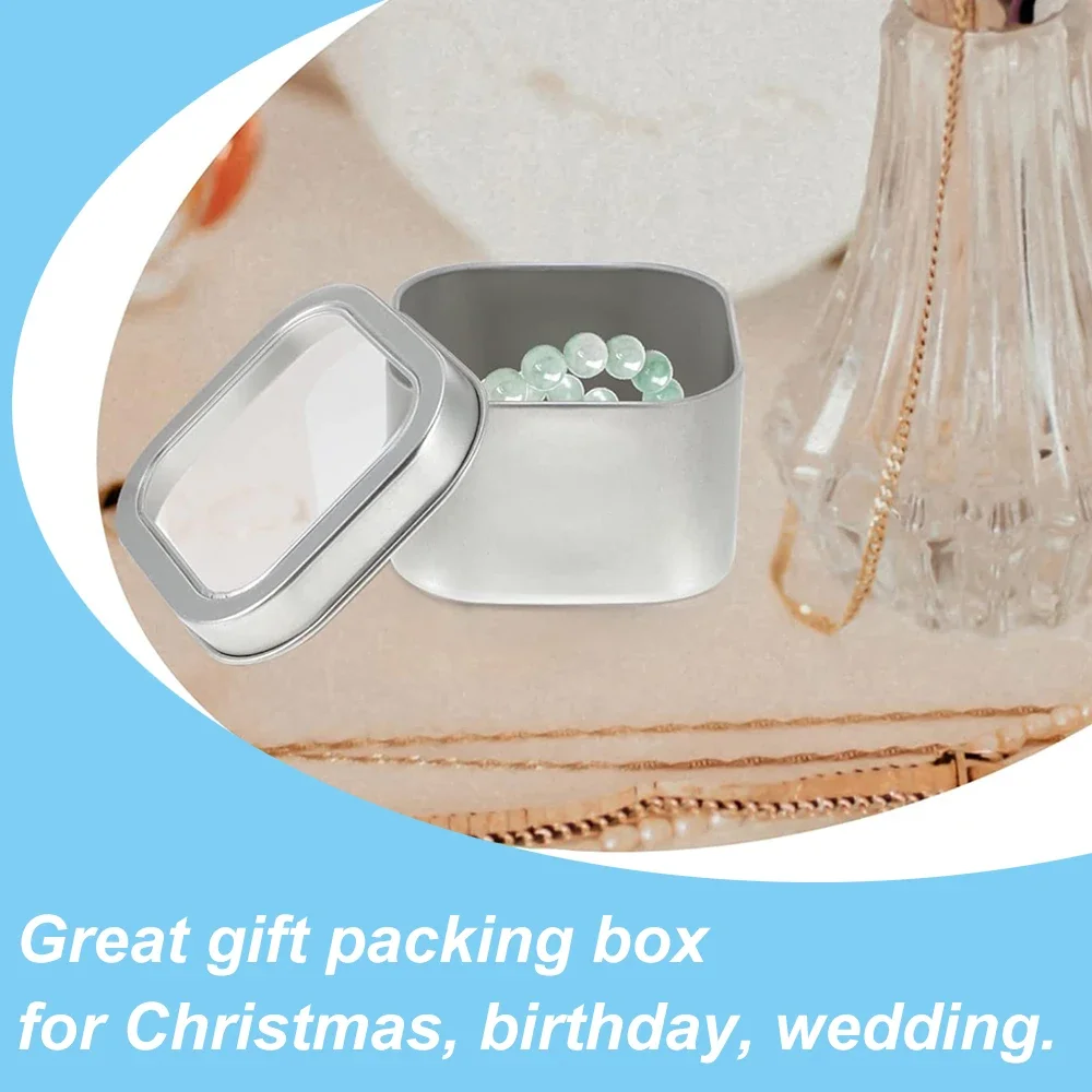 6PCS Empty Square Metal Tins with Clear Window Silver Black Tinplate Can for Candle Making Candies Gifts & Treasures Container