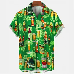 Men Short Sleeve Hawaiian Shirts 3D Print Beer Wine Graphic Beach Shirts Summer Casual Short Sleeve Button Down Tee Shirt Tops