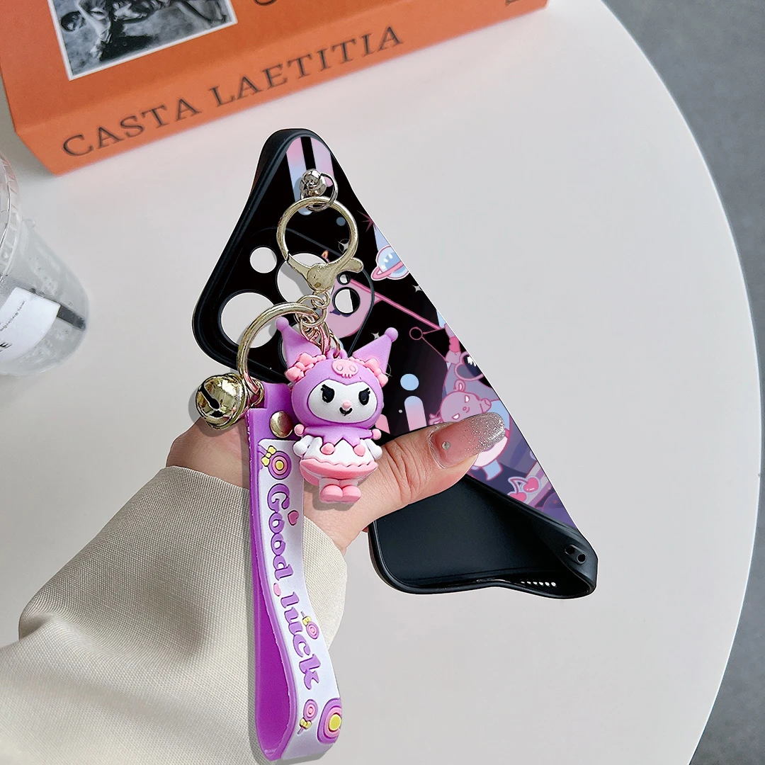 For OPPO A15 94 54 55 53 74 96 57 17 58 78 60 Realme C55 53 35 30 21Y 11 33 63 61 65 67 Glasses Kuromi Case With Keychain