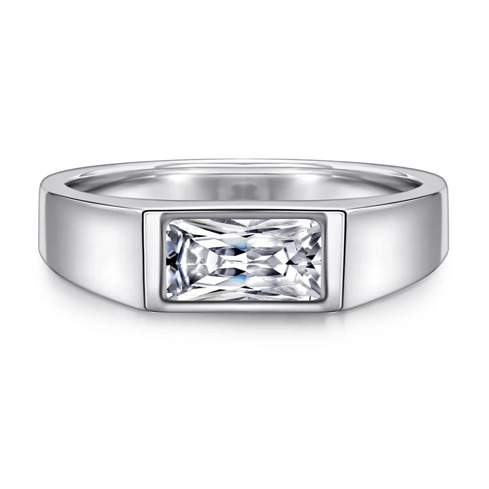 Apexelle Brand Luxury Jewelry 925 Sterling Silver Rings For Men Rectangle Zircon Wide Band Ring Classic Jewelry