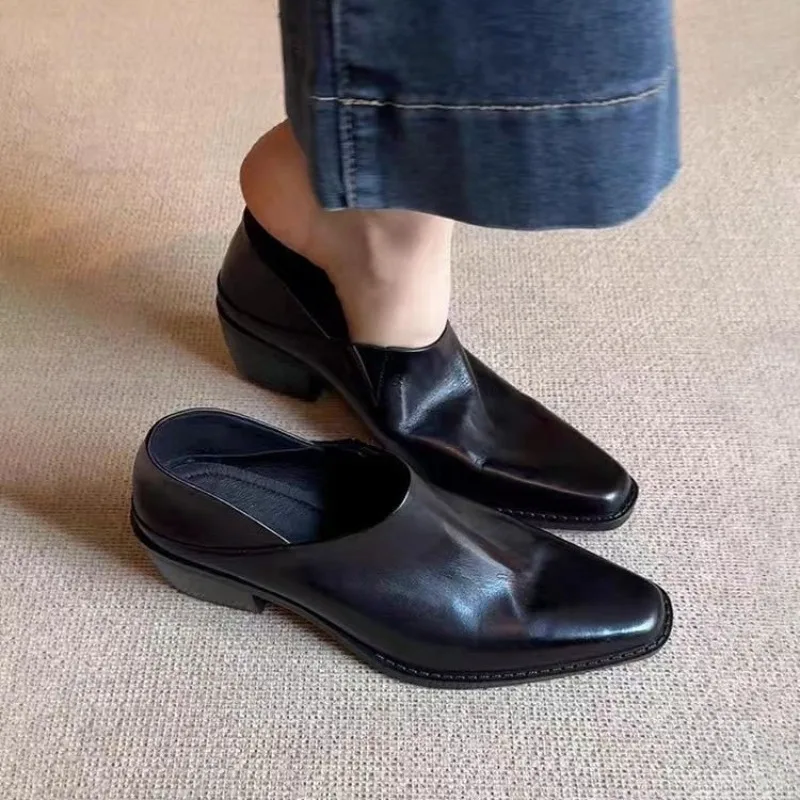 

Spring Designer Soft Leather Women Loafer Shoes Elegant Shallow Square Toe Shoes Ladies Slip On Flats Shoes