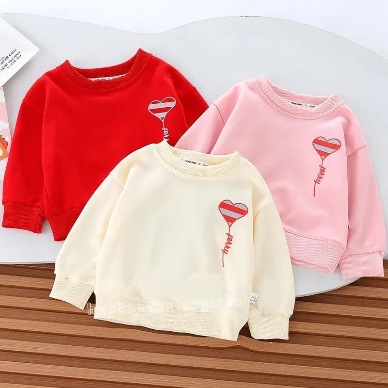 Girls' hoodie 2024 new spring and autumn children's top loose Korean version cartoon love print baby outer wear