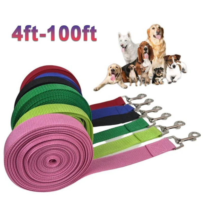 

Long Nylon Dog Leash 4ft To 100ft Training Leash for Small Medium Large Dogs Outdoor Running Control Pet Walking Lead Accessory