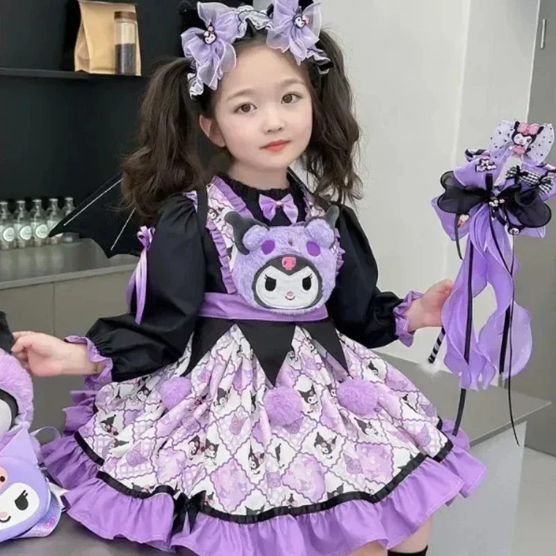 Sanrio Kuromi Girls Cute Skirt Loose Dress Outer Wear Spring Princess Costume Party Cartoon Birthday Festival Gift Halloween