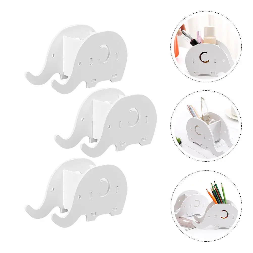 3Pcs Creative Elephant Shaped Pen Holder Pencil Organizer with Built in Phone Holder Sturdy Smooth Desktop Storage for Study