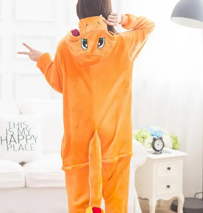 HKSNG Animal Adult Charmander Dragon Onesies Kigurumi Pajamas Flannel Cartoon Cosplay Dress Up Costume Jumpsuits Pyjamas