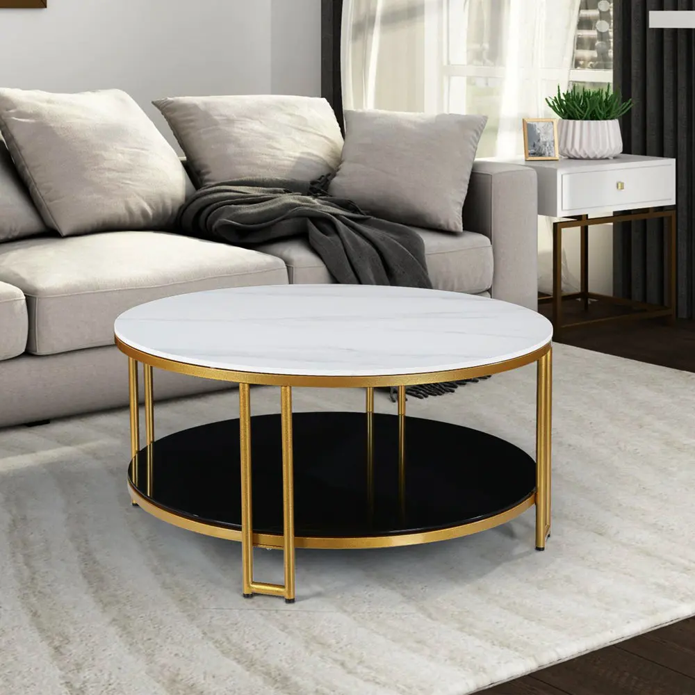 Gold Metal Frame Circle Table Accent End Side Table Round Coffee Tables