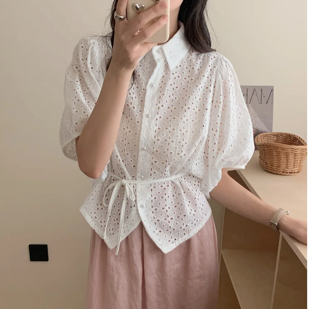 

Ele Summer Нежный ретро-воротник с цветочной вышивкой и поясом «крыло летучей мыши» для женщин, приятный для кожи, дышащий