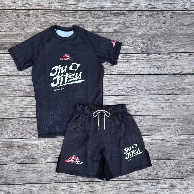 

2026 Summer New Jiu Jitsu Sports Suit Men's T-shirt and Shorts Quick Drying BJJ Training Combat Suit Outdoor Fitness Kids MOTO