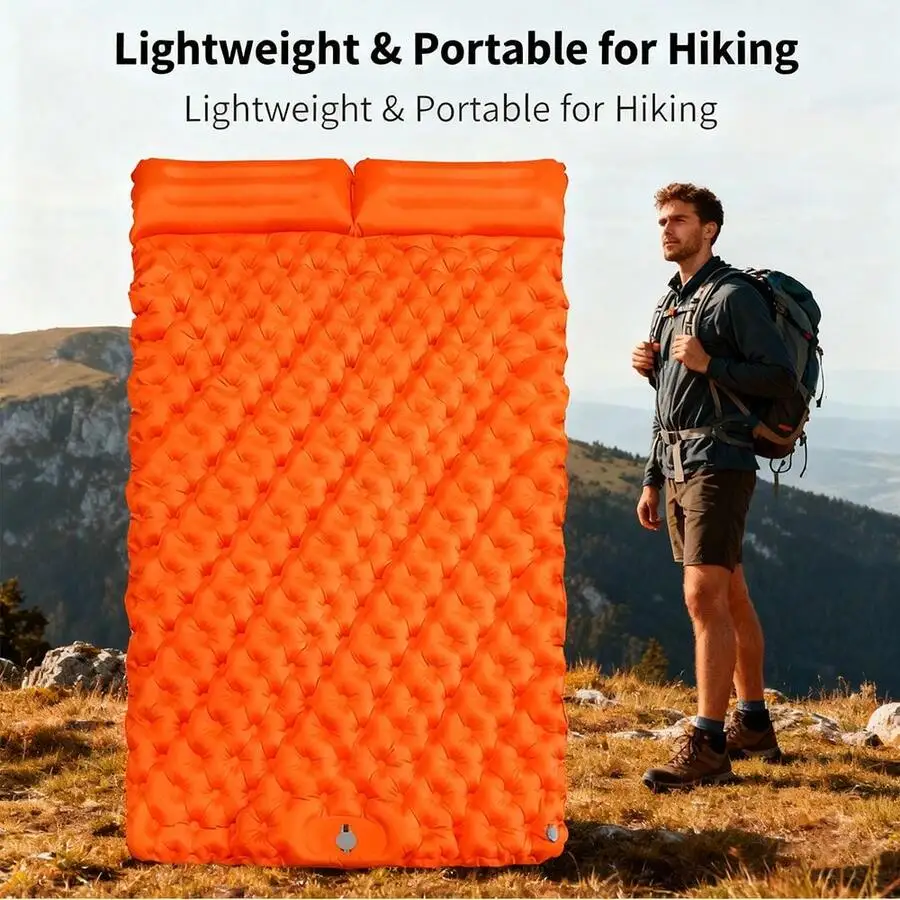

Double Ultra-Light Nylon TPU Self-Inflating Camping Sleeping Pad, Lightweight Camping Air Mattress With Built-In Pump Camping Bed, Equipped With A Carrying Bag; Suitable For Backpacking Equipment, Hiking, Tents, Travel, Green, Orange