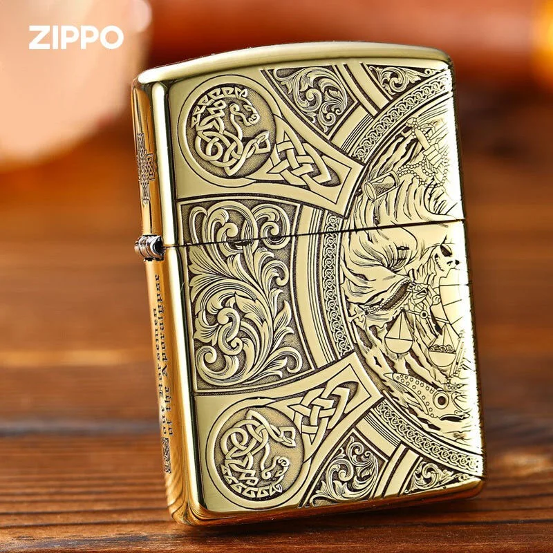 Encendedor Zippo Four Horsemen Apocalipsis Holy Priest Craved Golden Colección a prueba de viento en caja