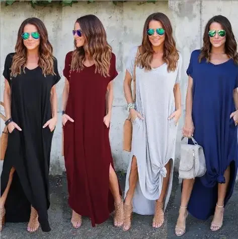 

Sexy Women Dress Oversized 5XL Summer Solid Casual Short Sleeve Maxi Dress for Women Long Dress Vestidos Lady Dresses Oversized