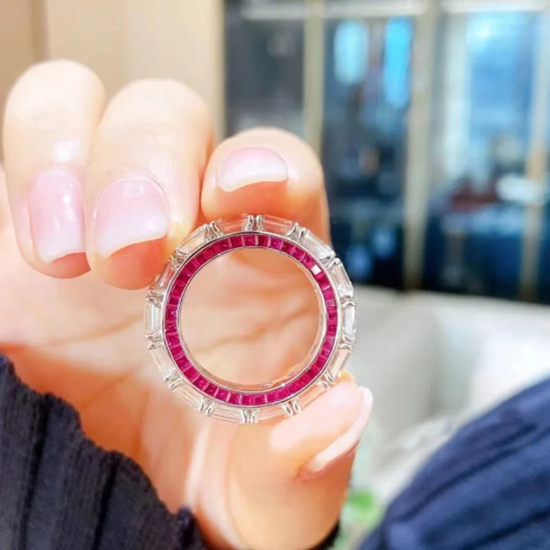 Lovers Eternity Ruby Diamond Ring 100% Real 925 sterling silver Party Wedding band Rings for Women Men Engagement Jewelry Gift - Image 4