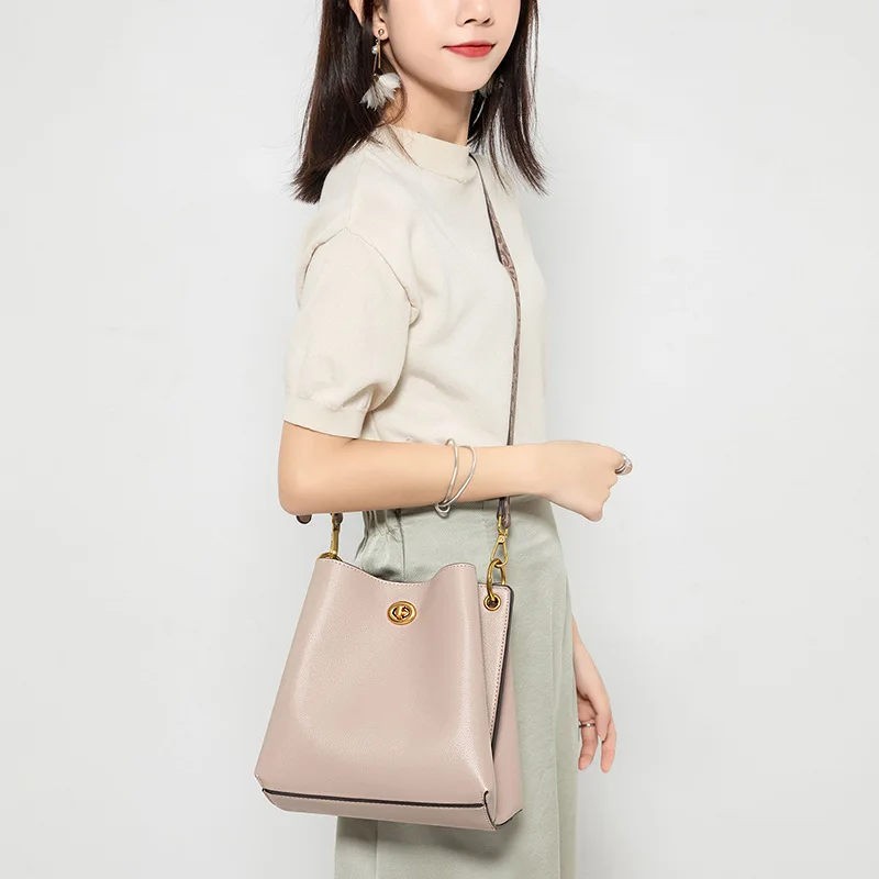 Bag female  new PU bucket bag wide shoulder strap vertical Korean version wild fashion one-shoulder tote messenger bag