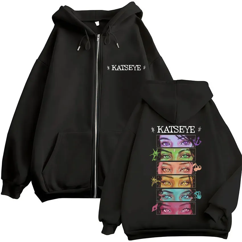Kpop Katseye Eyes Graphic Zip Up Hoodie Fashion Pop Music Men Women Korean Sweatshirt Fleece Oversized Casual Jackets Fans Gifts