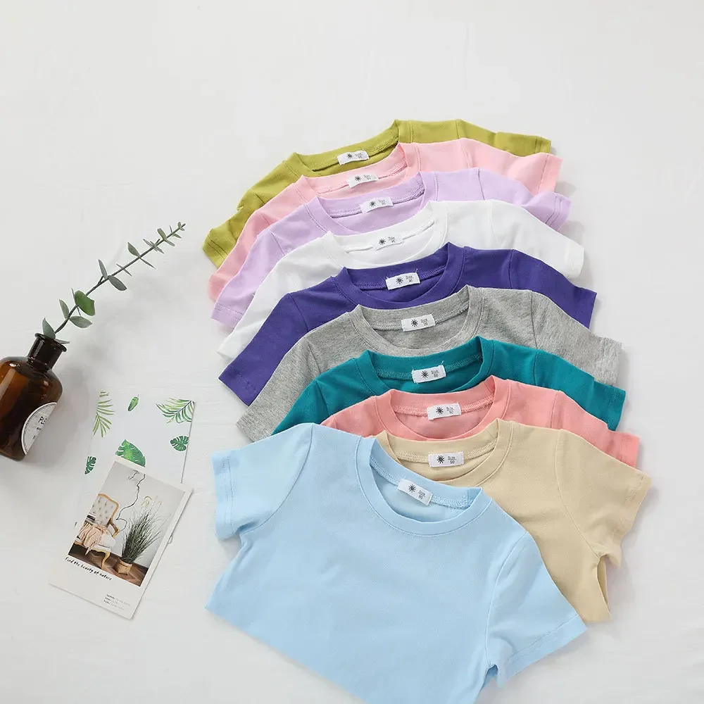 2-7T Toddler Kid Tshirt Summer Cotton Baby Boy Girls Clothes Short Long Sleeve Tee Top Casual Infant T Shirt Childrens Outfit