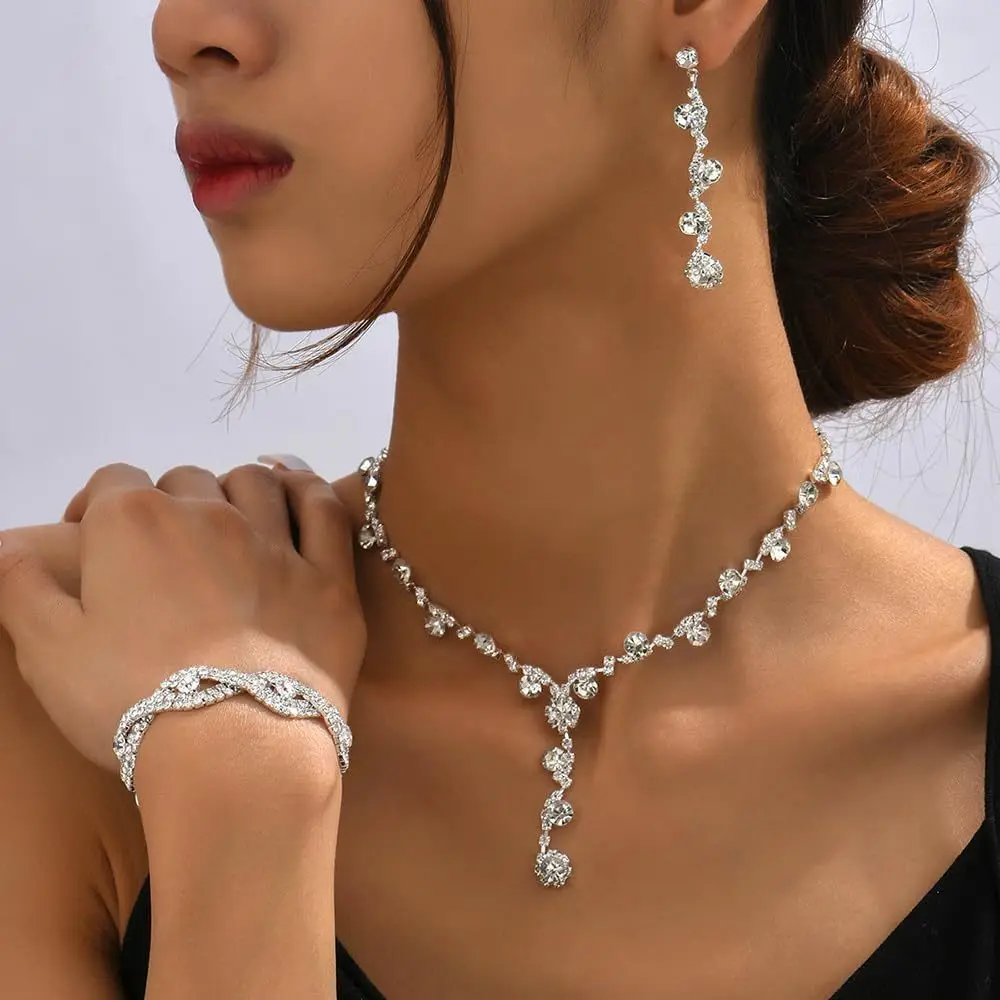 

Light Luxury Fashionable Temperament Rhinestone Jewelry Copper Inlaid Full Diamond Cone Women Wedding Evening Dress Accessories