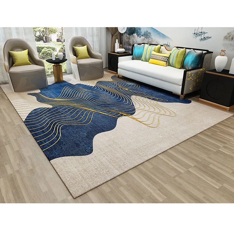 Modern Abstract Carpets luxury area rug Golden Line Pattern Printed Carpet Sofa Bedside Rectangular 3D Carpet Living Room Rugs