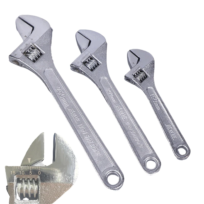 Llave inglesa Universal de acero al carbono para taller mecánico, herramientas de reparación manual, llave ajustable, gran calado, mango largo,